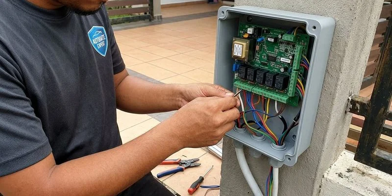 Warning sign about 240V electrical safety when working on autogate systems