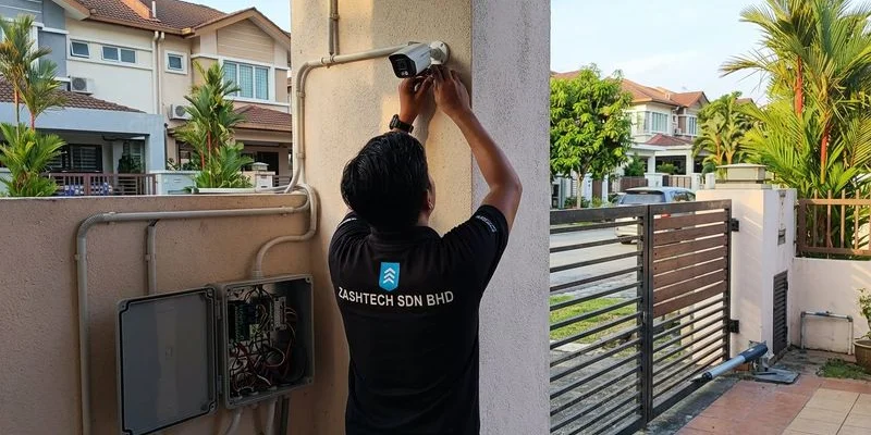 Outdoor CCTV camera mounted in tropical Malaysian weather conditions