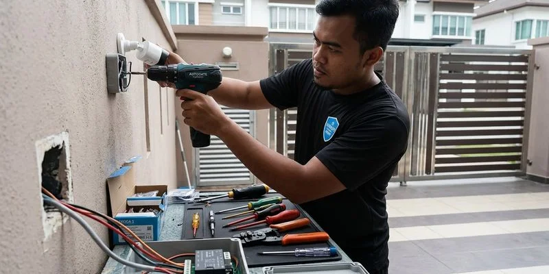 Diagram showing autogate CCTV and alarm system connected through smart hub