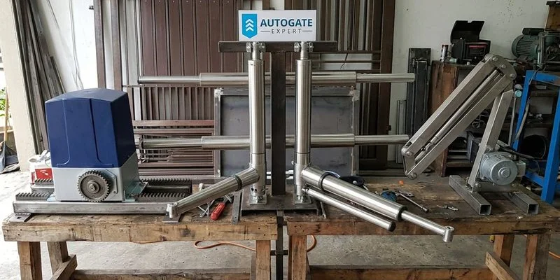 Comparison display of plastic nylon copper and steel autogate gears side by side