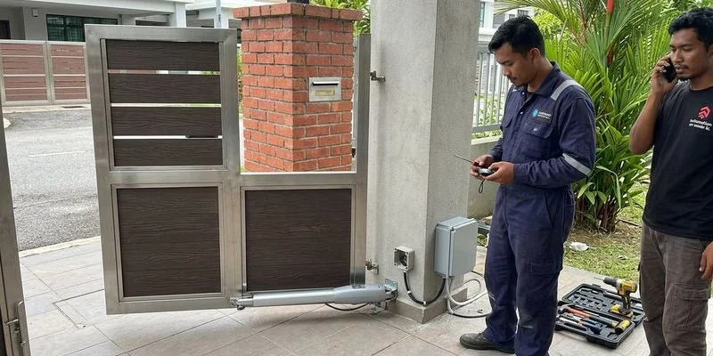 Installed autogate motors from different brands showing real world Malaysian installations