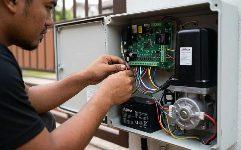 Internal components of DC and AC autogate motors showing electronic control board and gear mechanism